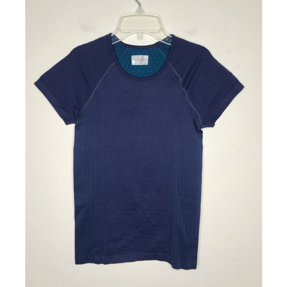 Athleta navy blue fitted short sleeve workout shirt - small